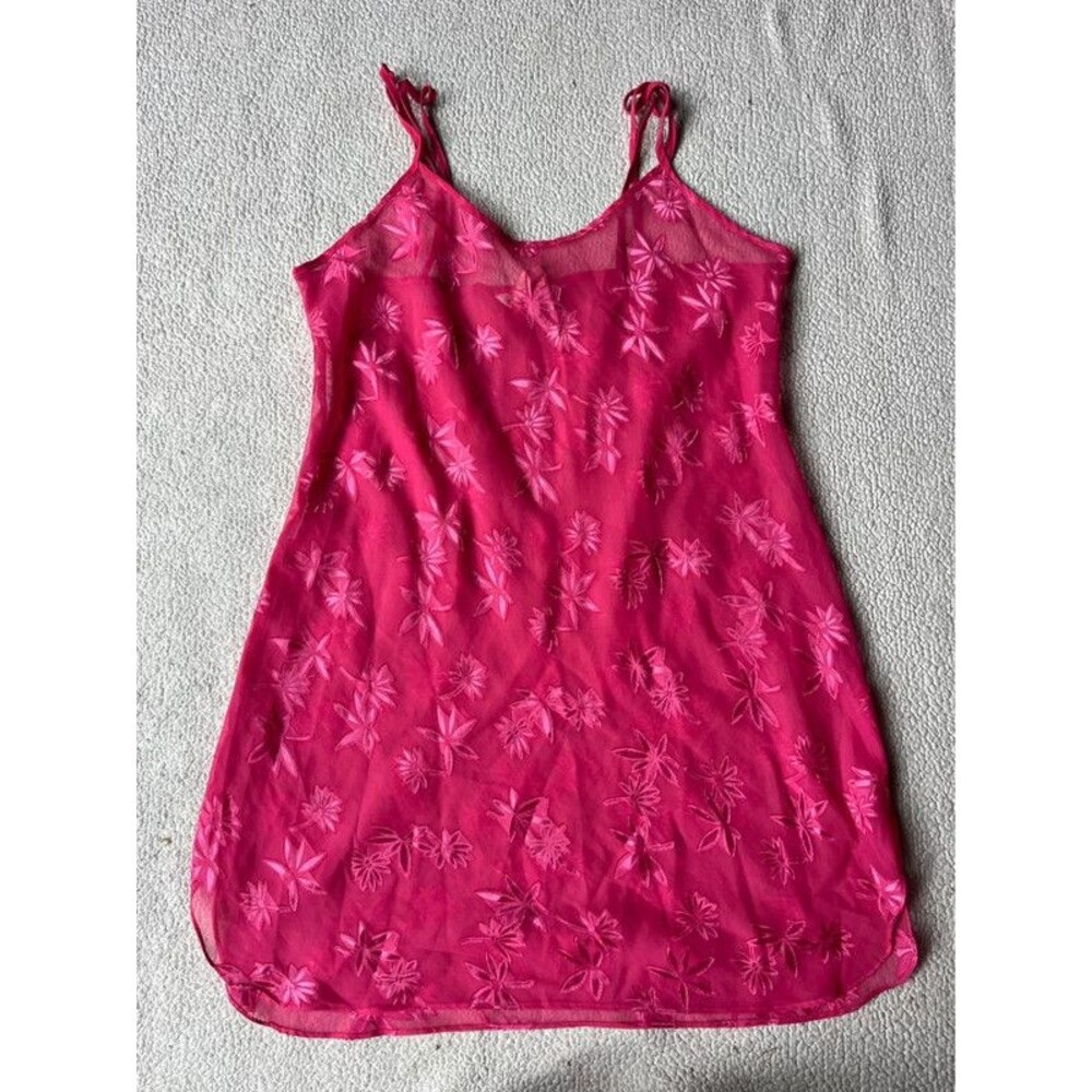 Vintage 90s Secret Treasures Pink Mesh Babydoll Slip Dress Womens Large